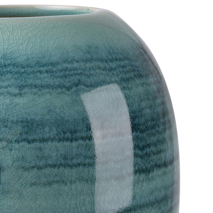 Decorative Ceramic Rugby Ball Shaped Vase with Tapered Bottom, Blue