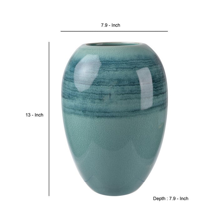 Decorative Ceramic Rugby Ball Shaped Vase with Tapered Bottom, Blue