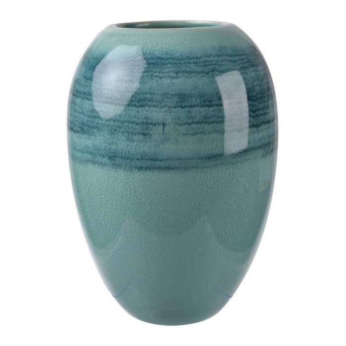 Decorative Ceramic Rugby Ball Shaped Vase with Tapered Bottom, Blue