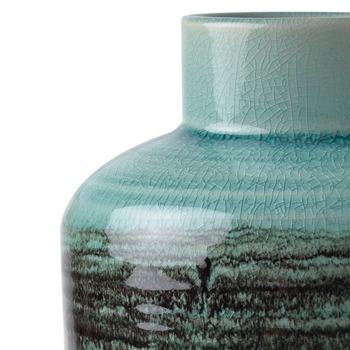 Ceramic Bottled Shaped Vase With Lifted Neck and Open Mouth, Blue