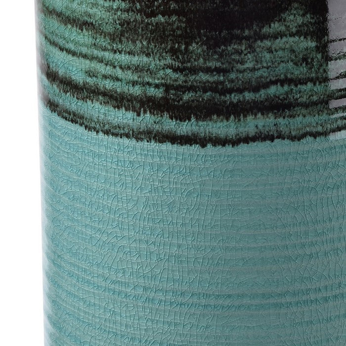 Ceramic Bottled Shaped Vase With Lifted Neck and Open Mouth, Blue
