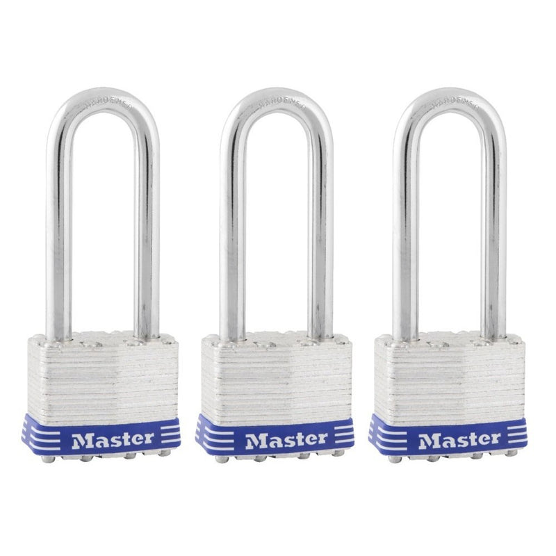Master Lock Padlock, Laminated Steel Lock, 1-3/4 in. Wide, 1TRILJ (Pack of 3-Keyed Alike)