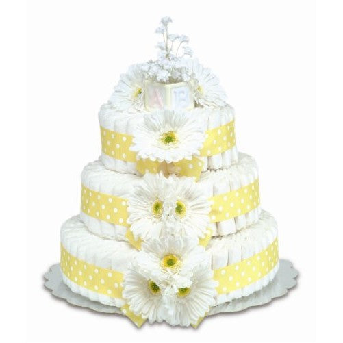 Bloomers Baby Diaper Cake Classic Yellow Gerbera Daisies 3-Tier