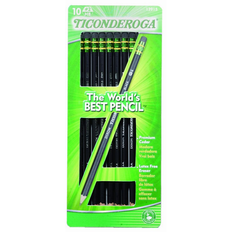Dixon Ticonderoga Wood-Cased #2 Pencils, Pre-Sharpened, Box of 10, Black (13915)