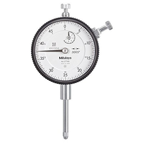 Mitutoyo 2776S Dial Indicator, #4-48 UNF Thread, 3/8" Stem Dia., Lug Back, White Dial, 0-50 Reading, 57mm Dial Dia., 0-1" Range, 0.0005" Graduations, /-0.002" Accuracy