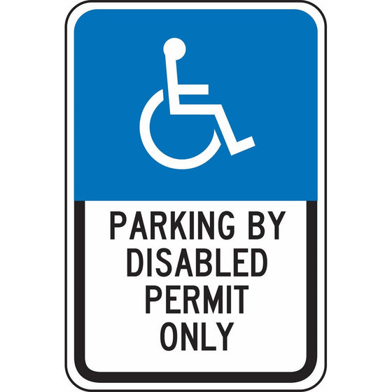 Accuform Signs FRA192RA Engineer-Grade Reflective Aluminum Handicapped Parking Sign (Florida), Legend "PARKING BY DISABLED PERMIT ONLY" with Graphic, 18" Length x 12" Width x 0.080" Thickness, Blue/Black on White