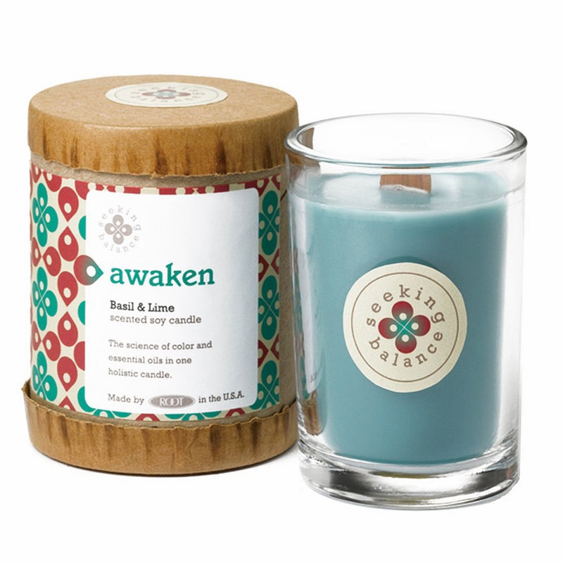 Root Scented Seeking Balance Awaken Candle, Basil and Lime