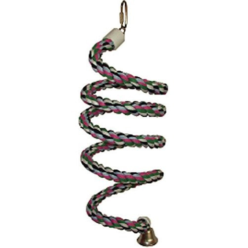 A&E CAGE COMPANY HB552 Happy Beaks Cotton Rope Boing with Bell Bird Toy, 0.75 by 66", Multicolor
