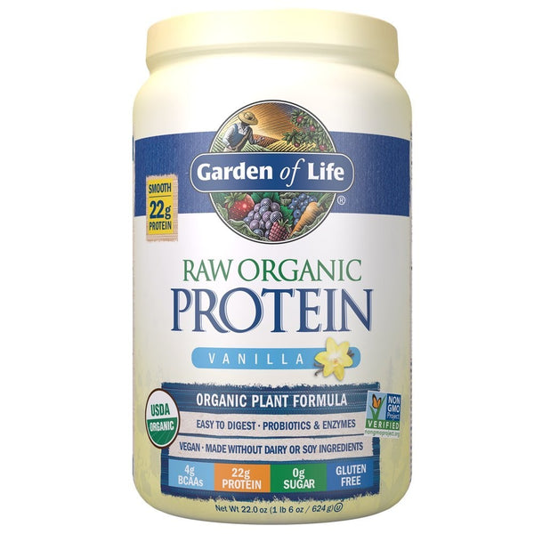 Garden of Life Organic Vegan Protein Powder with Vitamins and Probiotics - Raw Organic Plant Based Protein Shake, Sugar Free, Vanilla 22.0oz (1 lb 6 oz/624g) Powder