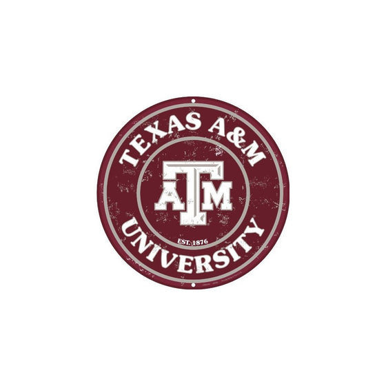 Texas A & M 12 Inch Embossed Metal Nostalgia Circular Sign