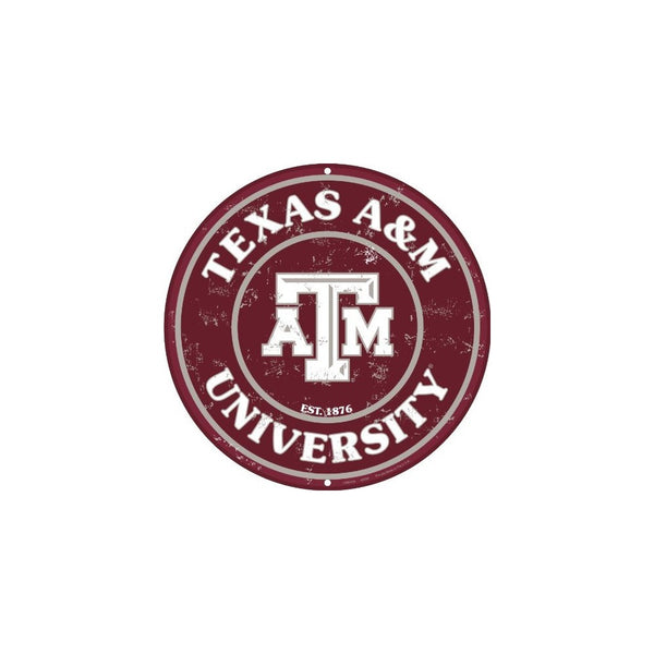 Texas A & M 12 Inch Embossed Metal Nostalgia Circular Sign