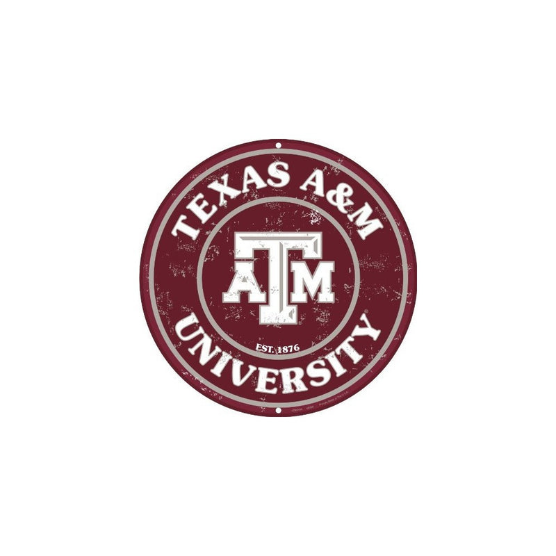 Texas A & M 12 Inch Embossed Metal Nostalgia Circular Sign