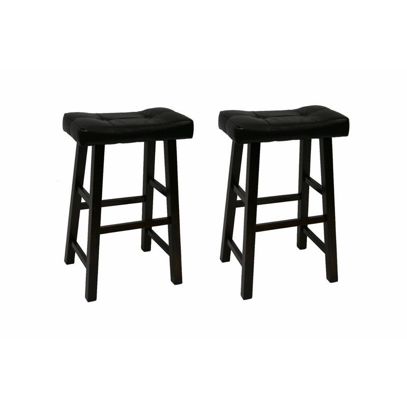 eHemco Heavy Duty Padded Faux Leather Saddle Seat Stools - 29" Espresso, Set of 2