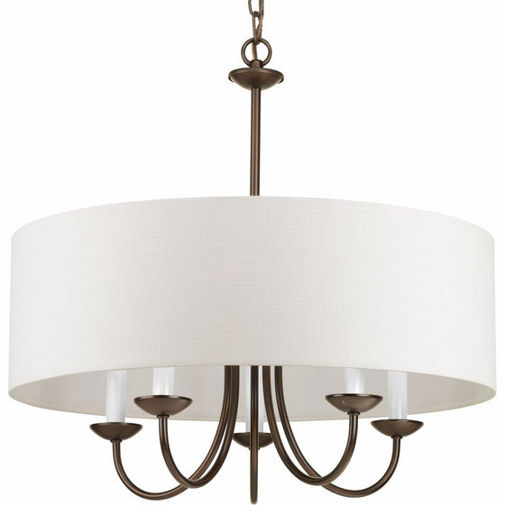 Progress Lighting P4217-20 5-Lt. Chain Hung Fixture Off-white linen fabric shade