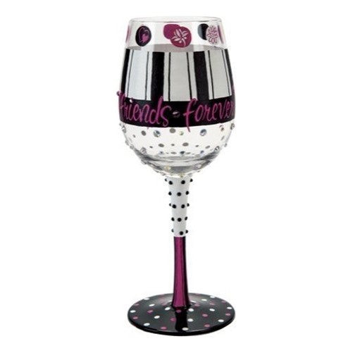 Designs by Lolita “Girlfriends Forever” Hand-painted Artisan Wine Glass, 15 oz.
