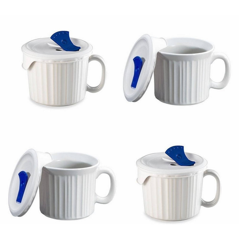 CorningWare French White Pop-Ins 20-ounce Mug with Blue Vented PlasticCover, White