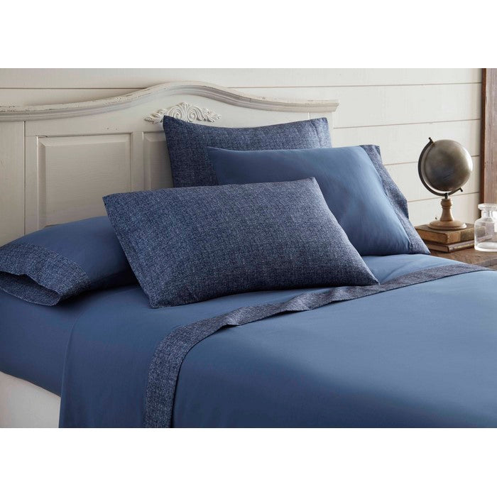 Dunkirk 6 Piece King Size Chambray Denim Sheet Set with The Urban Port,Gray and White