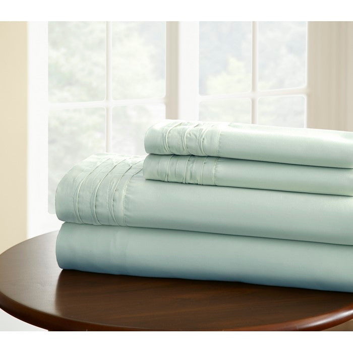 Asti 4 Piece 1000 Thread Count Pintuck Hem Full Size Sheet Set The Urban Port, Blue