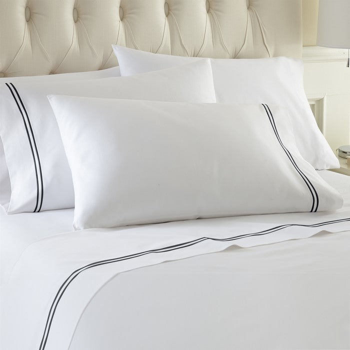 Monaco 4 Piece Queen Double Marrow Cotton Sheet Set The Urban Port, White and Black