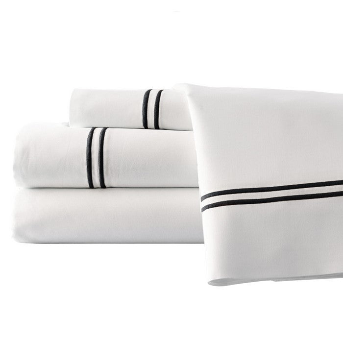 Monaco 4 Piece Queen Double Marrow Cotton Sheet Set The Urban Port, White and Black