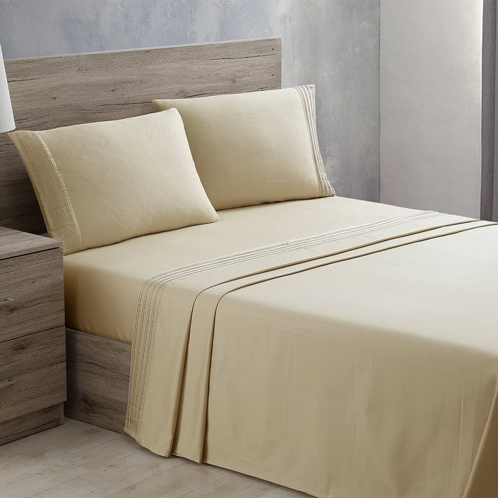 Dijon 4 Piece Full Size Pleated Hem Cotton Sheet Set The Urban Port, Beige