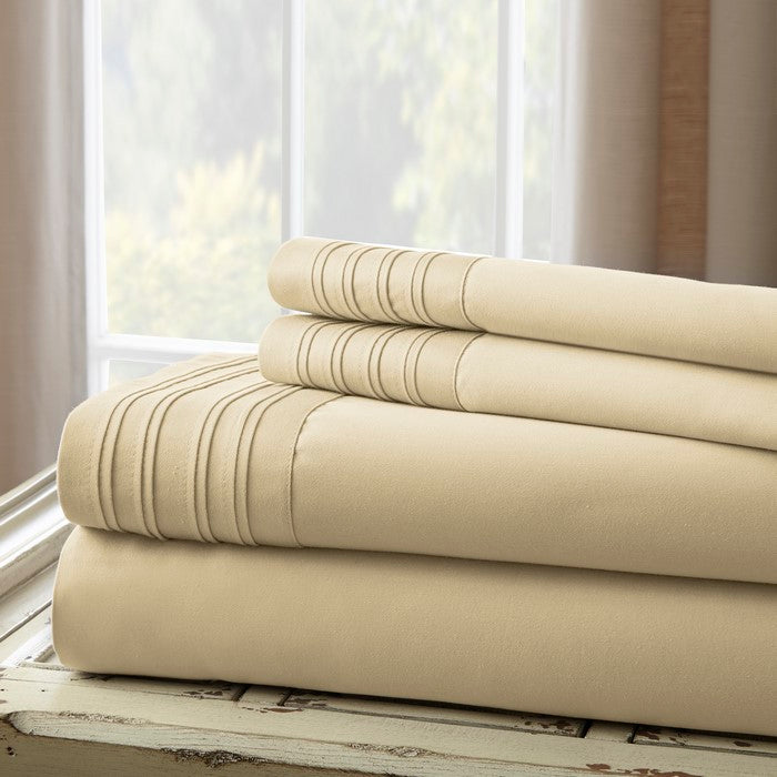 Dijon 4 Piece Full Size Pleated Hem Cotton Sheet Set The Urban Port, Beige