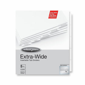 Wilson Jones Oversized Insertable Dividers, 5-Tab Set, Clear Tabs (W55206A)