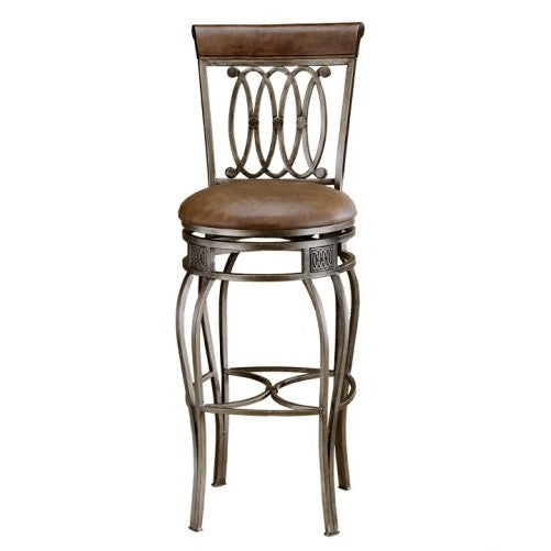 Hillsdale Montello 32-Inch Swivel Bar Stool, Old Steel Finish with Faux Brown Leather