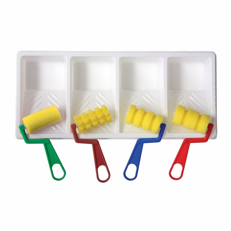 Creativity Street Foam Patterned Rollers with Paint Trays, 4 Pack, Four Designs (CKC9086)