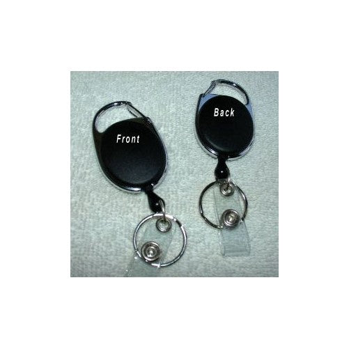 BLACK Carabiner Style Retractable Reel. Ideal For Holding A Key, ID Badge Holder, Proximity Card. Sold Individually