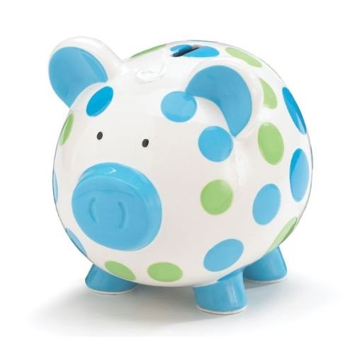 Dashing Dots Collection Blue And Green Polka Dot Piggy Bank Adorable Baby/Toddler Gift