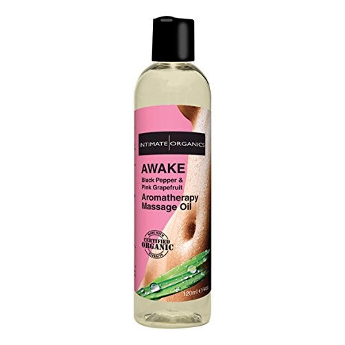 Organic Intimate Awake Massage Oil with Black Pepper and Pink Grapefruit, 8 Ounce