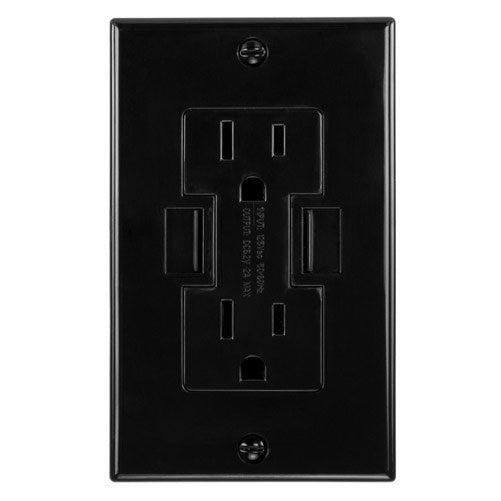 NewerTech Power2U USB Outlet, 15Amp Tamper Resistant Duplex Wall Outlet and 2.4Amp USB Charging Receptacle, Black color