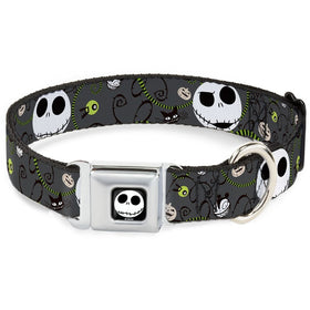 Buckle Down Seatbelt Buckle Dog Collar - NBC Jack Expressions/Halloween Elements Gray - 1" Wide - Fits 15-26" Neck - Large