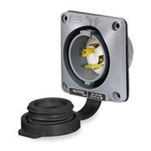 Hubbell Wiring Systems HBL2715SW Twist-Lock Watertight Safety Shroud Flanged Inlet, 30 amp, 125/250VAC, 3-Pole, 4-Wire Grounding, L14-30R, Gray