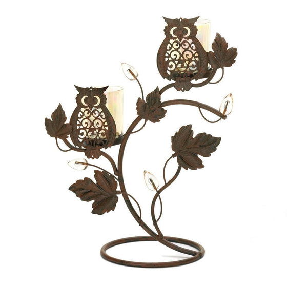 1 X Adorable Double Wise Owl Owls on Branch Metal Votive Candle holder Candle Stand