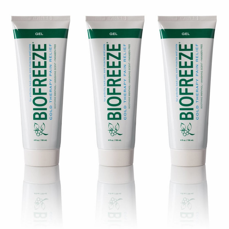Biofreeze Pain Relief Gel for Arthritis, 4 oz. Cold Topical Analgesic, Fast Acting Cooling Pain Reliever for Muscle, Joint, & Back Pain, Works Like Ice Pack, Original Green Formula, 3 pack, 4% Menthol