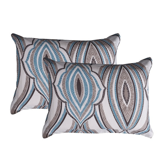 Caen 8 Piece Abstract Print King Size Bed Set The Urban Port, Blue and Gray