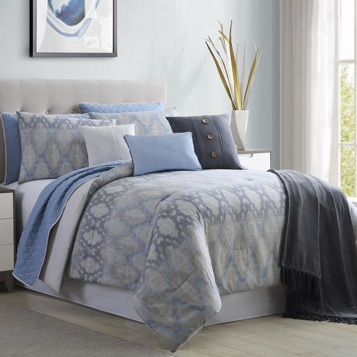 Andria 10 Piece Queen Size Comforter and Coverlet Set The Urban Port, Blue and Gray