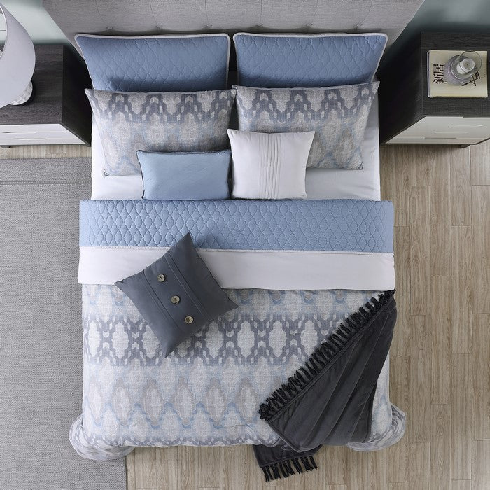 Andria 10 Piece Queen Size Comforter and Coverlet Set The Urban Port, Blue and Gray