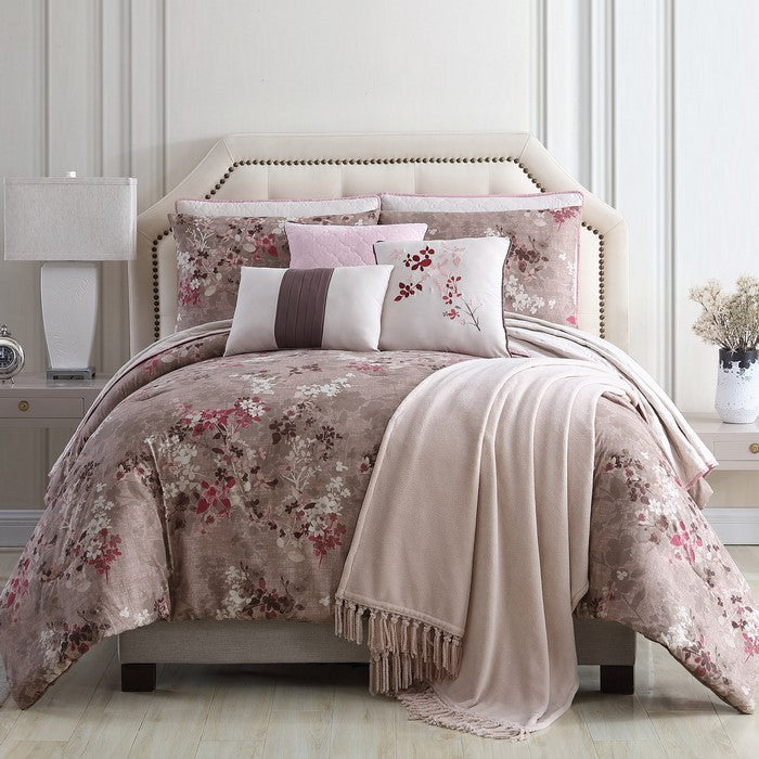 Andria 10 Piece Queen Size Comforter and Coverlet Set The Urban Port, Brown and Pink