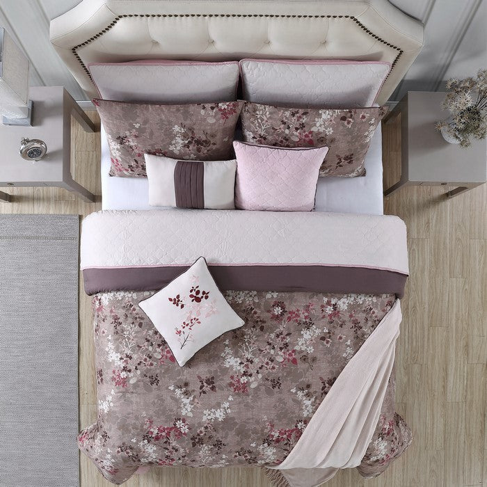 Andria 10 Piece Queen Size Comforter and Coverlet Set The Urban Port, Brown and Pink