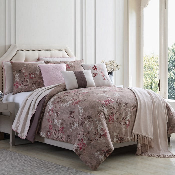 Andria 10 Piece King Size Comforter and Coverlet Set The Urban Port, Brown and Pink