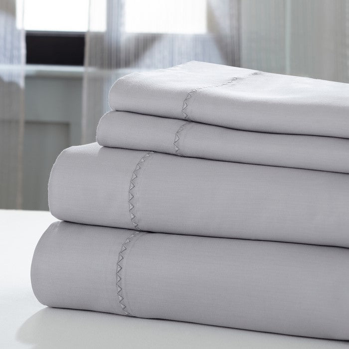 Fano 4 Piece Queen Size Sheet Set with Embroidered Hem The Urban Port, Gray