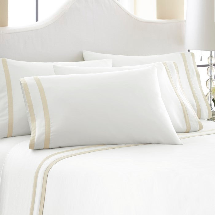 Lille 6 Piece King  Sheet Set with Double Satin Band The Urban Port, White and Cream