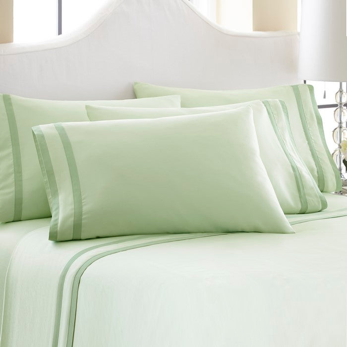 Lille 6 Piece King Size Sheet Set with Double Satin Band The Urban Port, Green