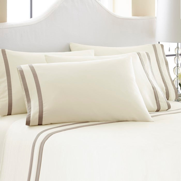 Lille 6 Piece California King Sheet Set with Band The Urban Port, Cream and Brown