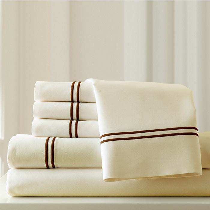 Milan 6 Piece King Sheet Set with Double Marrow Hem The Urban Port, Cream and Brown