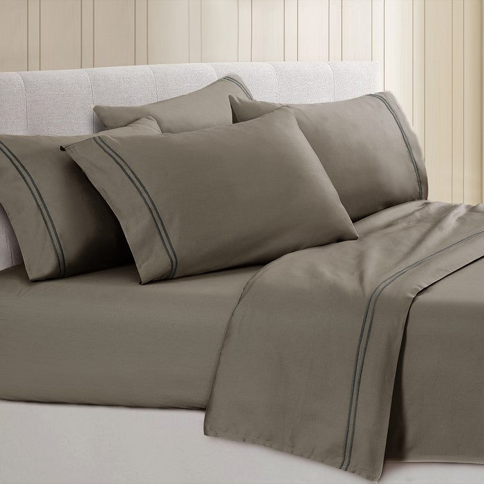 Milan 6 Piece King Size Sheet Set with Double Marrow Hem The Urban Port, Gray