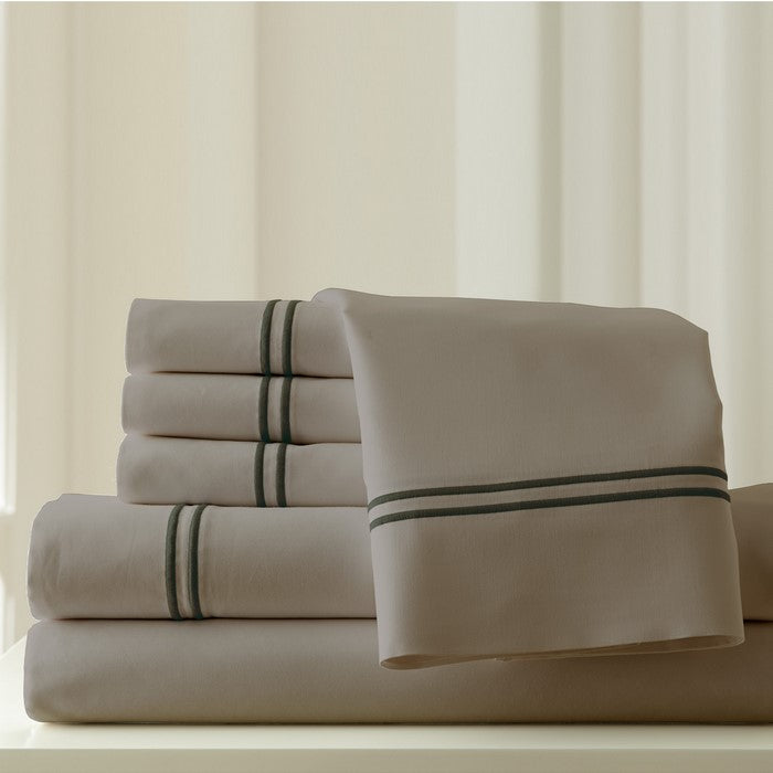 Milan 6 Piece King Size Sheet Set with Double Marrow Hem The Urban Port, Gray
